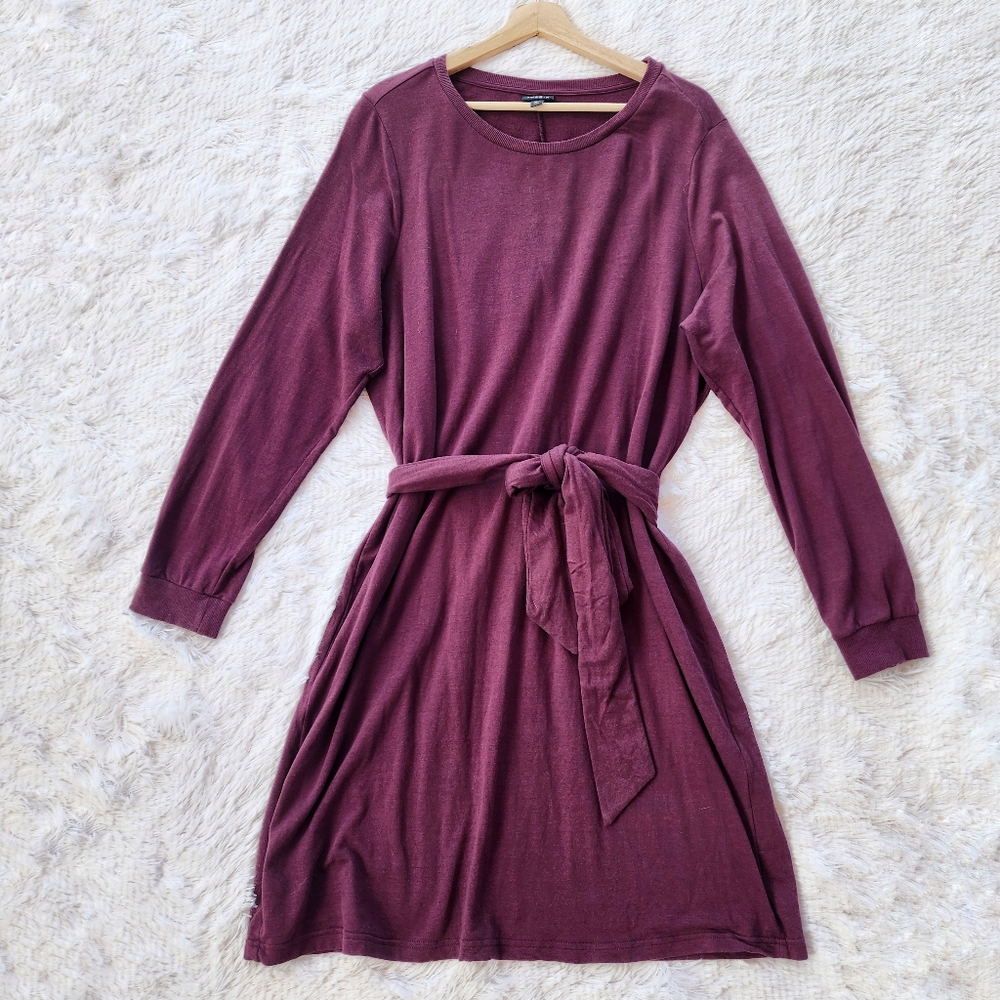 Torrid Plum Terry Tie‎ Waist Long Sleeve Dress
